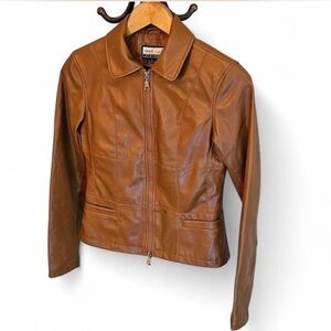 Brown faux leather slim fitting jacket